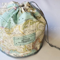 DIY手工制作带世界地图的帆布包束口包教程