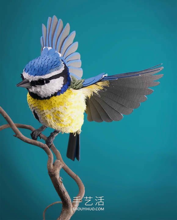 艺术家用4000张纸雕塑出逼真的鸟类和蝴蝶