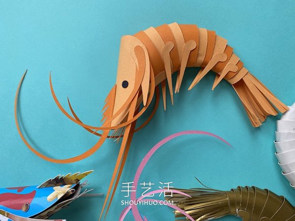 艺术家分享免费模板，帮助大家制作纸虾模型