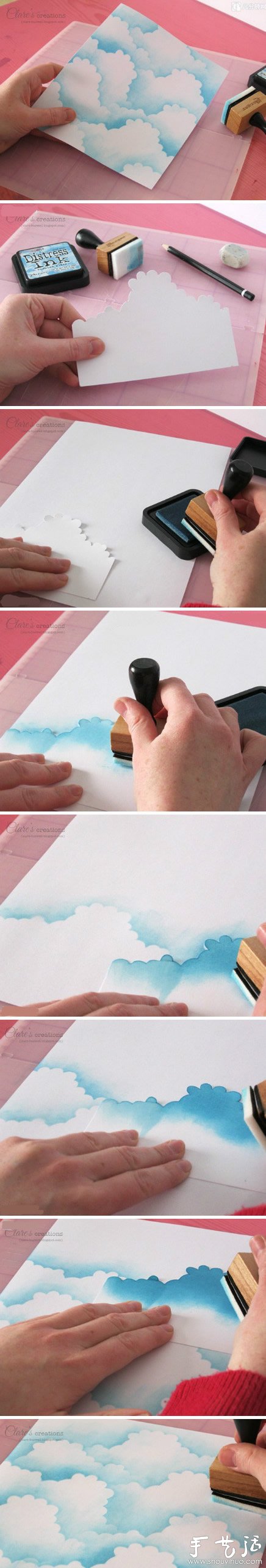 DIY制作漂亮的云朵印章卡片