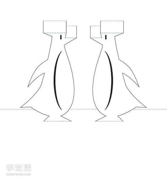 两只企鹅立体情人节贺卡手工制作图解教程