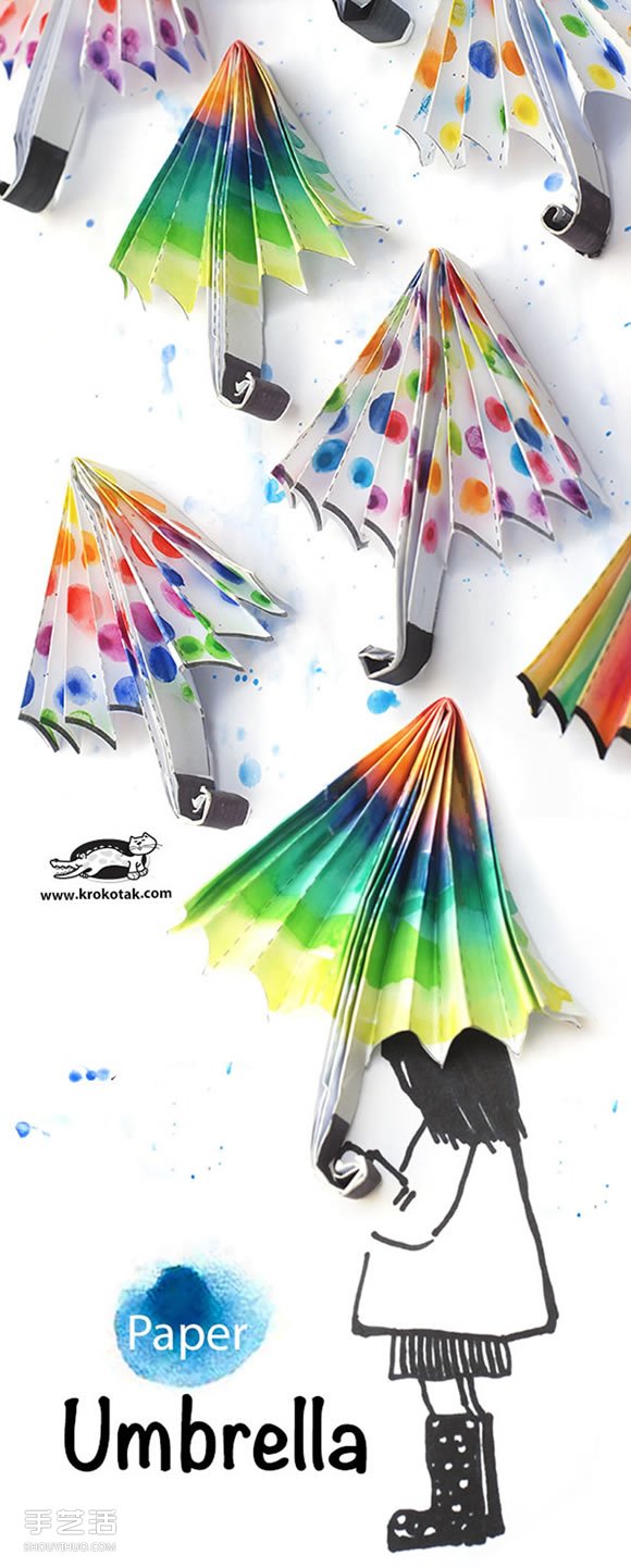 儿童折纸彩色雨伞图解 再手工制作漂亮的画作