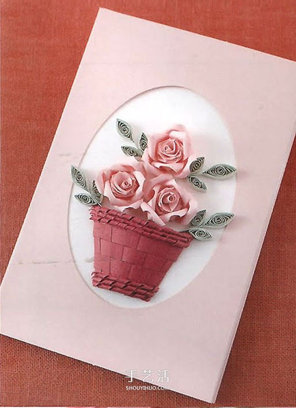 衍纸玫瑰花的做法教程 制作立体玫瑰花贺卡
