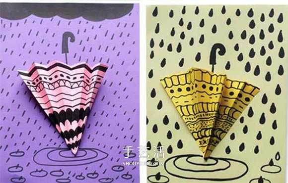 简单立体雨天卡片的做法 手工制作小雨伞卡片