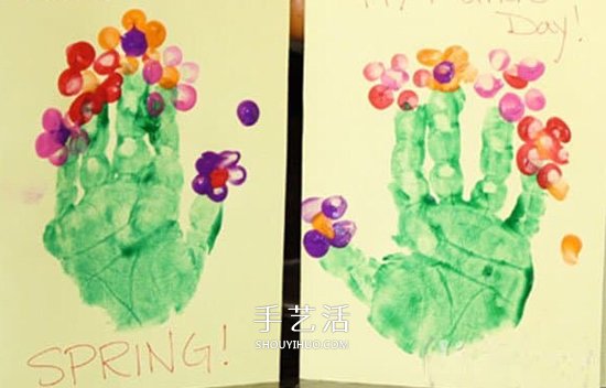 巧用手掌印 做一张有创意的母亲节手掌花卡片