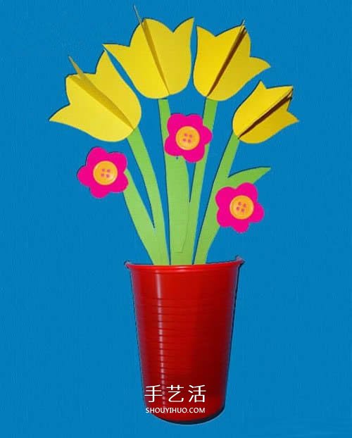 自制郁金香花贺卡的做法 立体花朵盆栽卡片DIY
