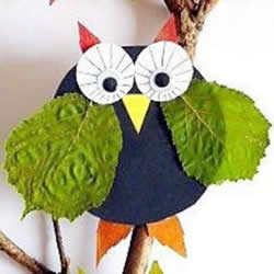 幼儿树叶贴画猫头鹰的制作方法 简单又可爱