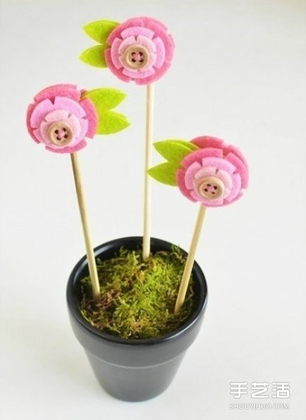 DIY创意手工布艺花插 花朵造型不织布花插制作
