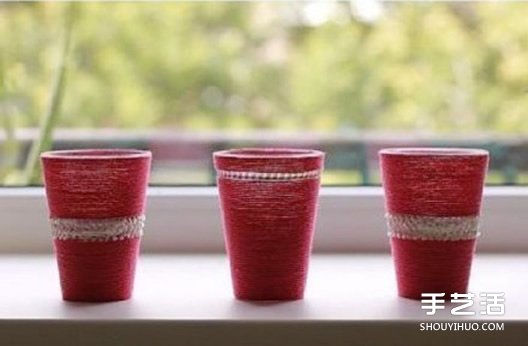 毛线缠绕杯子改造小制作 塑料杯子改造教程