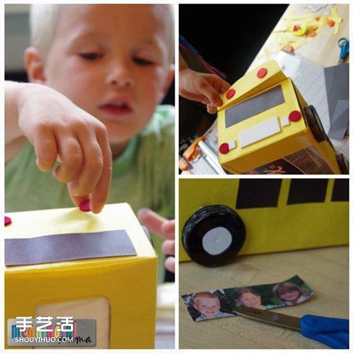 纸巾盒改造校车款步骤 校车纸巾盒的制作方法
