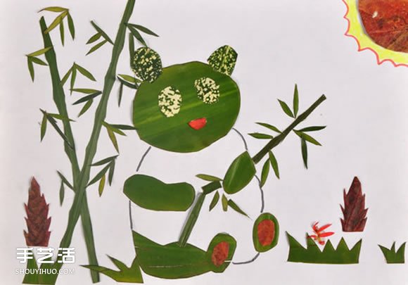 儿童树叶贴画动物图片 动物的树叶拼贴画作品