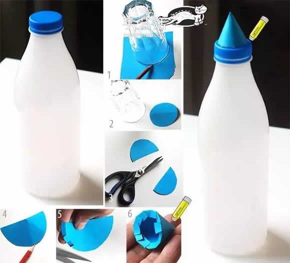 用牛奶瓶做手工 卡通火箭存钱罐的制作方法