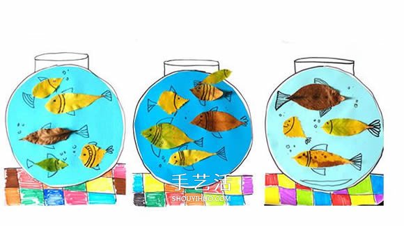 不用换水不用喂食！树叶贴画可爱鱼缸的方法
