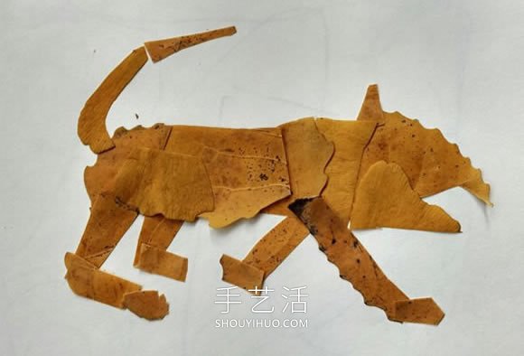 用树叶粘贴一只豹子怎么做的教程