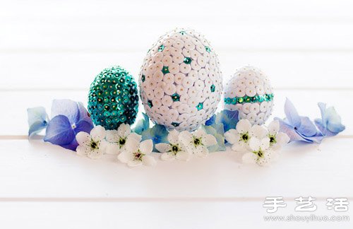 羊毛毡+亮片+荧光粉 DIY漂亮装饰彩蛋