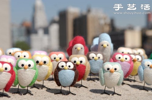 羊毛毡手工制作的呆萌小鸟玩偶