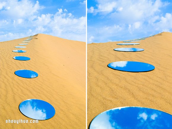 海市蜃楼般装置艺术 沙漠与高楼的镜中蓝天