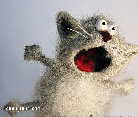 一组羊毛毡DIY制作的搞笑猫咪作品欣赏