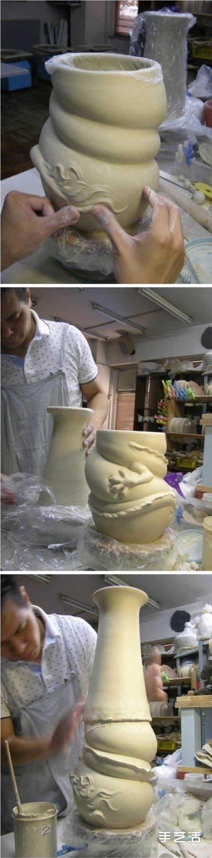 龙形陶瓷瓶DIY制作过程 中国龙盘旋陶瓷瓶制作