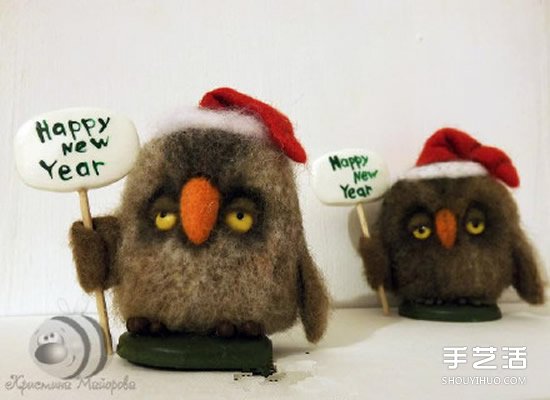 新年圣诞主题羊毛毡猫头鹰玩偶DIY手工制作