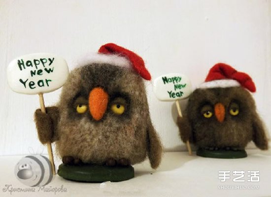 新年圣诞主题羊毛毡猫头鹰玩偶DIY手工制作