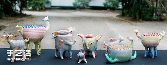 以可爱小动物为原型的手工陶瓷作品图片欣赏