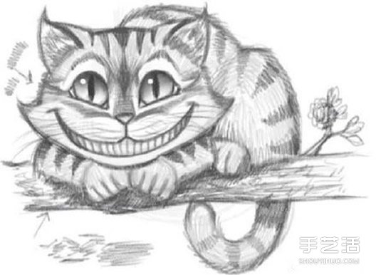 《爱丽丝梦游仙境》柴郡猫铅笔素描教程图片