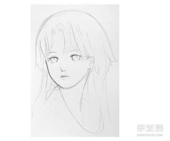 长发少女铅笔画教程 少女人物肖像素描图解