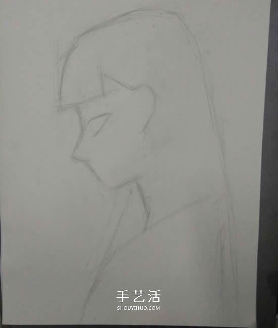 卡通女生铅笔画画法 侧脸长发女生的素描教程