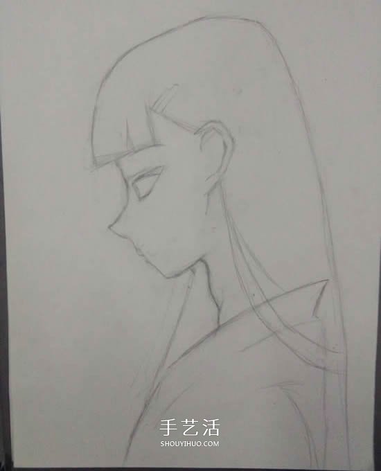 卡通女生铅笔画画法 侧脸长发女生的素描教程