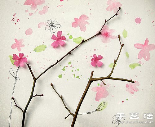 树枝、花朵和简单手绘DIY唯美图案