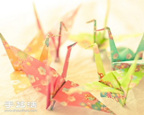 彩纸折的漂亮千纸鹤