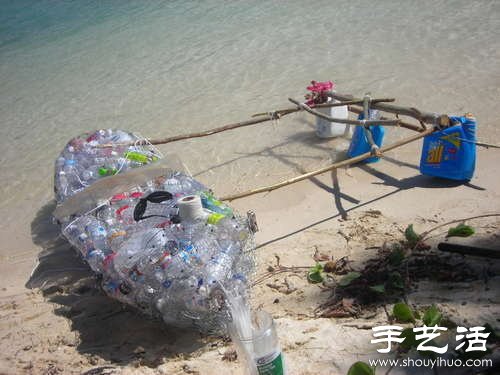 塑料瓶DIY制作简陋筏子
