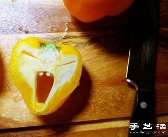 青椒与红椒创意DIY恐怖表情