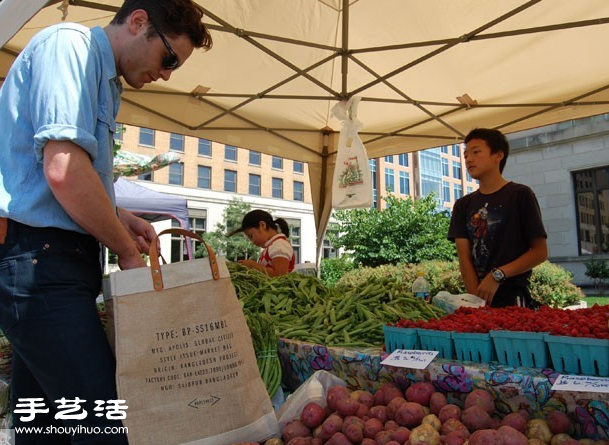 纯手工直立式购物环保袋Market Bag