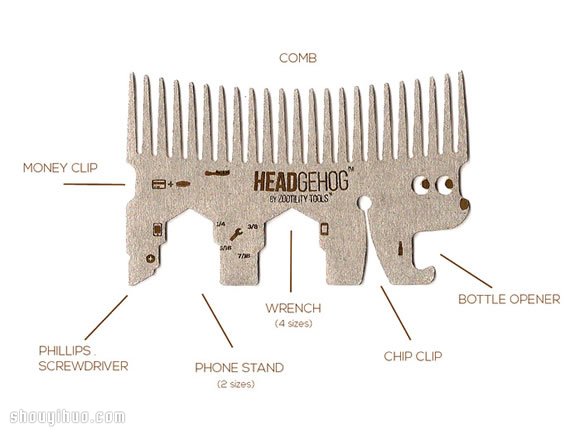 集多种常用工具为一身的小梳子 Headgehog