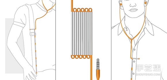 折合收纳的耳机线设计 不用为耳机线打结烦恼