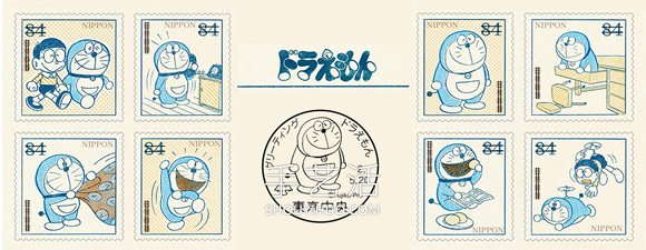复古版哆啦A梦邮票！手绘怀旧感纪念五十周年