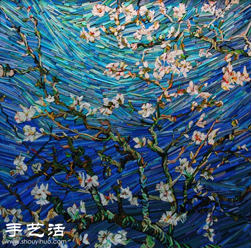 小木块DIY宛如油画的精美拼贴画 