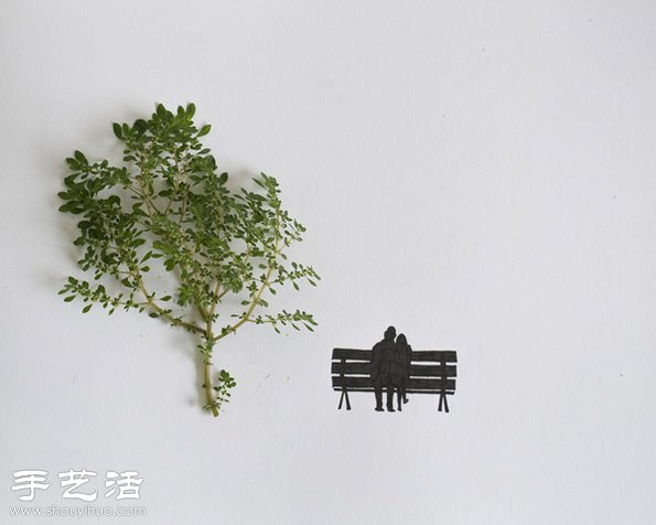 树叶+插画 创意DIY有趣的拼贴画