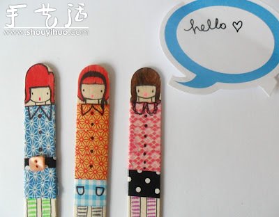 雪糕棍上绘制的可爱小女生