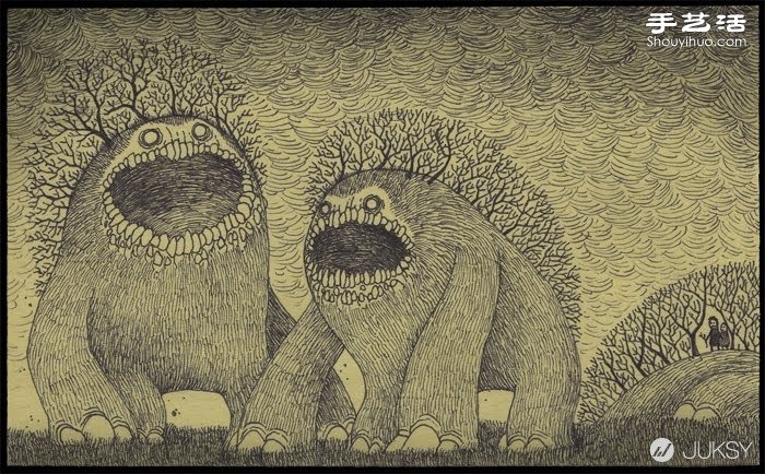 Don Kenn画在便利贴上的阴森怪兽涂鸦