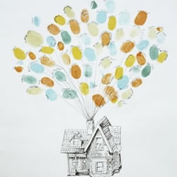亲子指纹画DIY：被气球带向天空的小房子