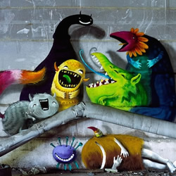 怪兽不可怕！可爱的废弃仓库怪兽涂鸦艺术
