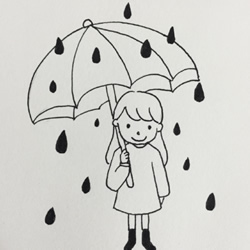 雨中打伞的小女孩简笔画画法图片教程