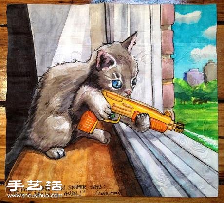 有爱妈妈为孩子们创作的餐巾纸画