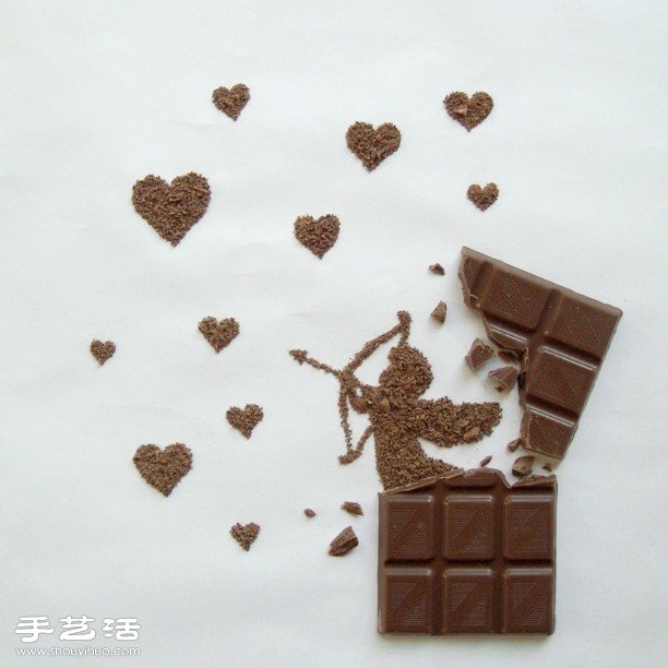 利用巧克力创意DIY绘制爱情主题图案