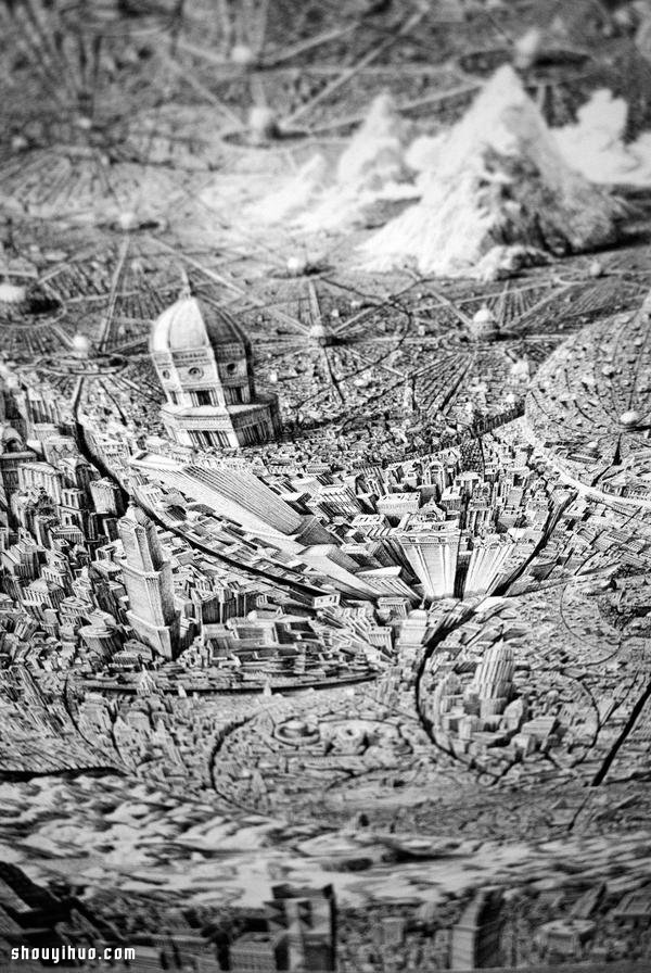 Ben Sack 用针管笔画出外星都市般奇幻世界