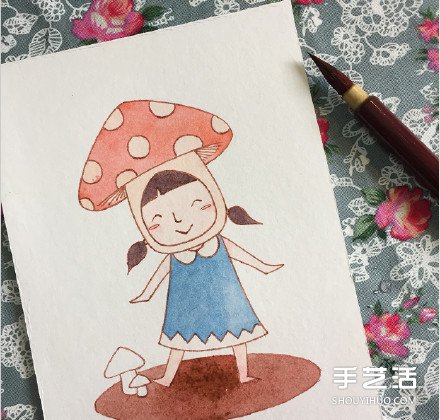 扮演蘑菇的可爱小女孩的画法 教你如何着色