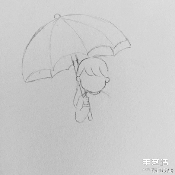 雨中打伞的小女孩简笔画画法图片教程